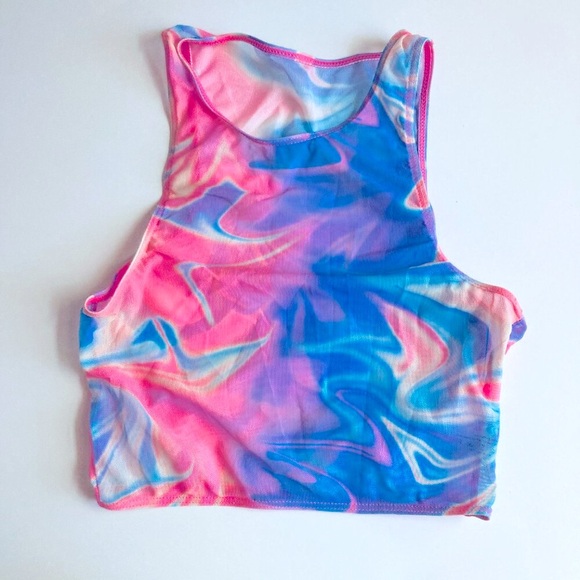 Tops - SWIM Sheer Rainbow Swirl Printed Mesh Top SMALL